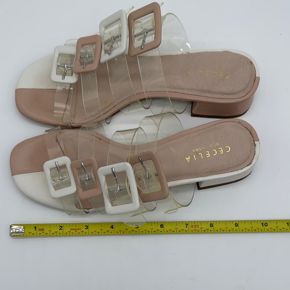 CECELIA NEW YORK Two-Tone Beige Cream Clear Buckle Slide Sandals - Picture 8 of 9